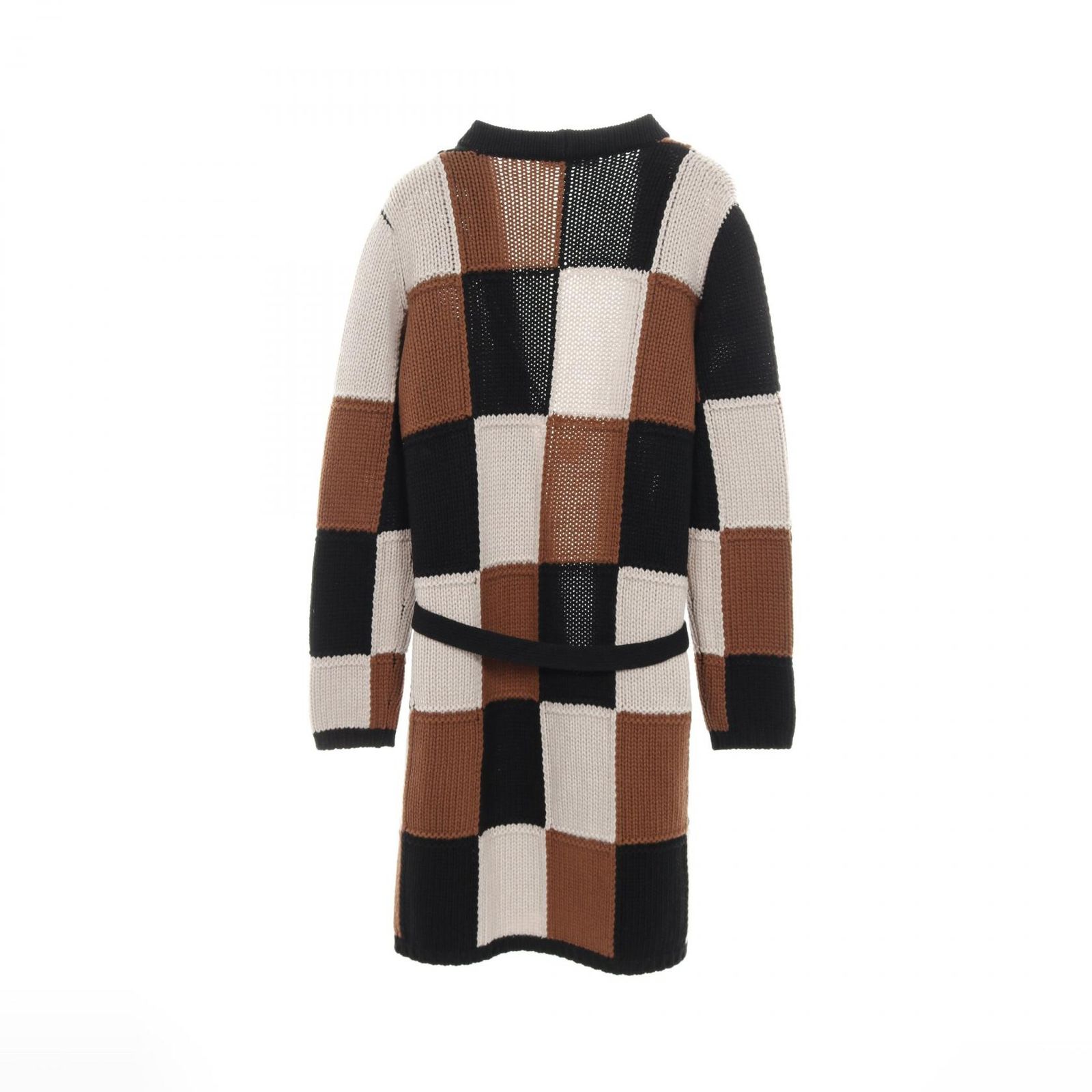 マックスマーラ MAX MARA カーディガン ブラウン ブラック ホワイト ウール カシミヤ ニットガウン レディース Used B