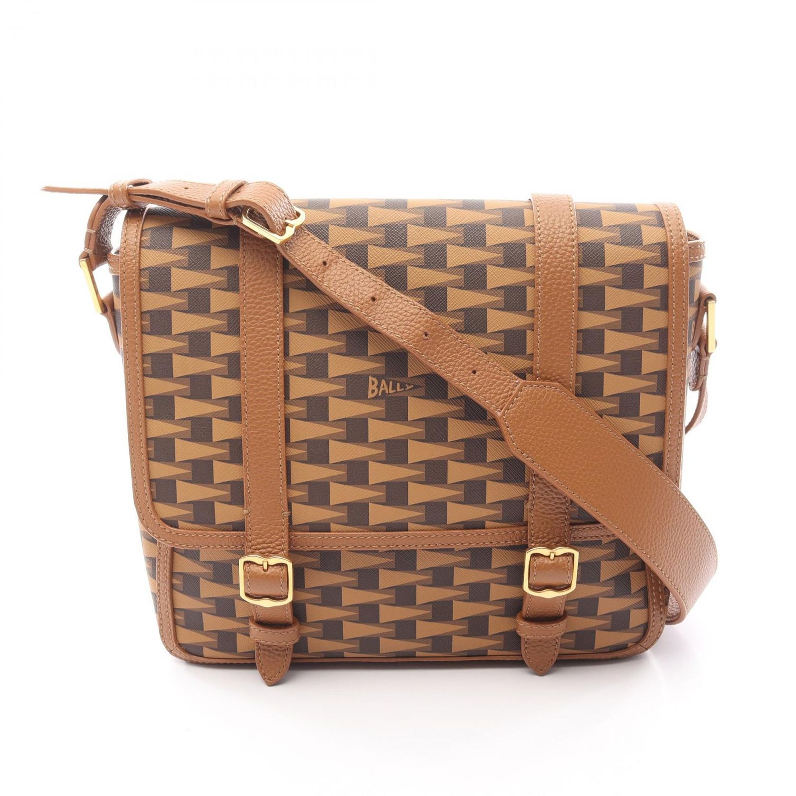 バリー BALLY ショルダーバッグ PENNANT ペナント ブラウン PVCコーティングキャンバス レザー ショルダーバッグ メンズ Used A