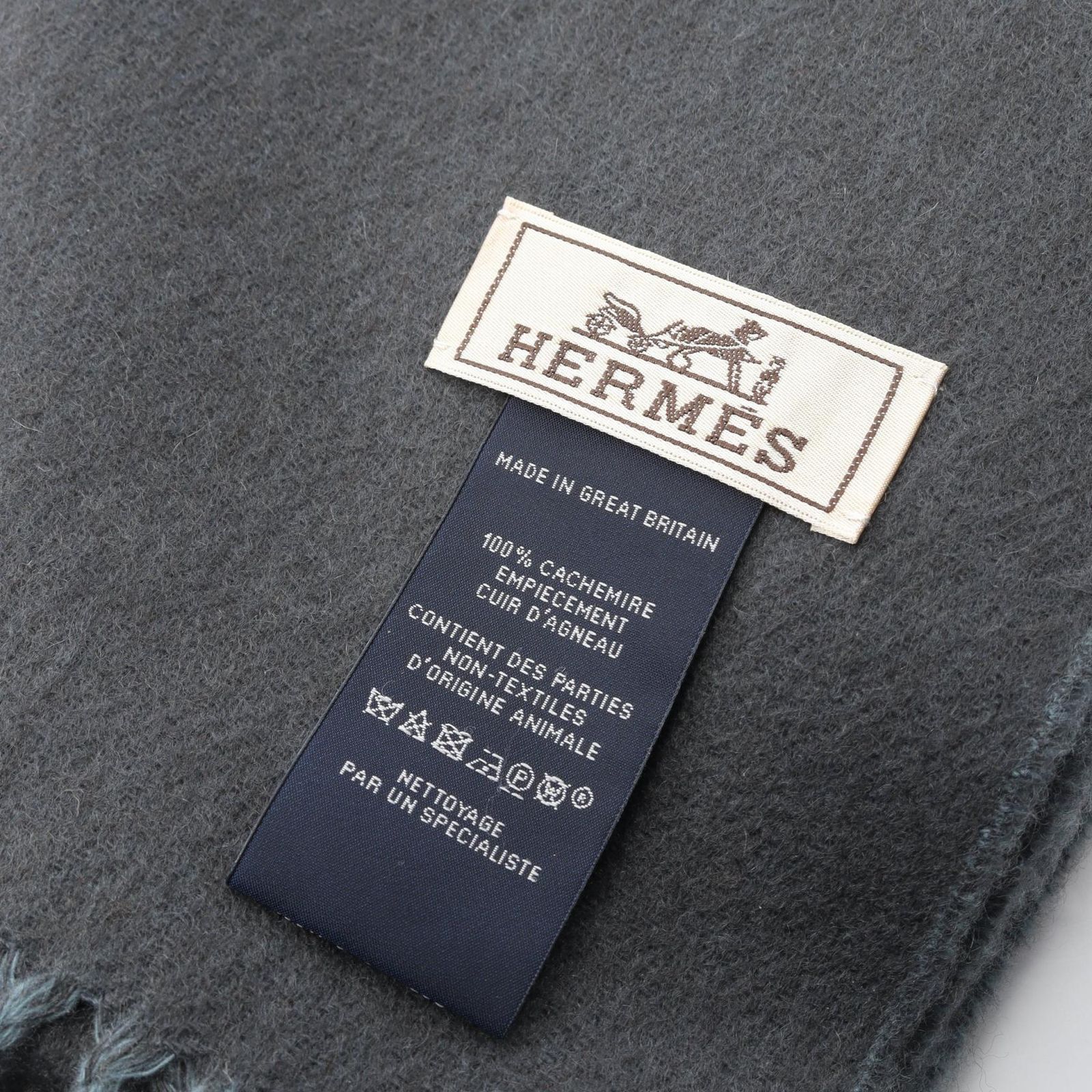 エルメス HERMES マフラー H パズル 水色 グレー カシミヤ マフラー メンズ Used A