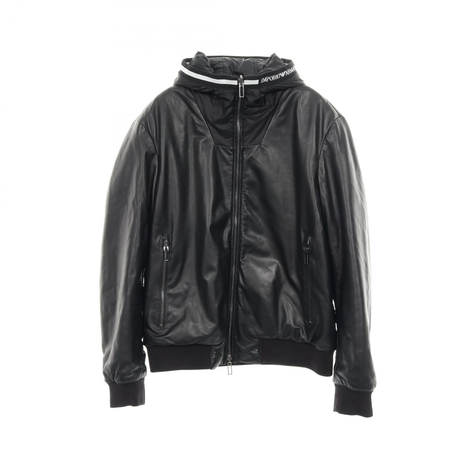 エンポリオ アルマーニ Emporio Armani ブルゾン ブラック レザー ナイロン ブルゾン メンズ Used A