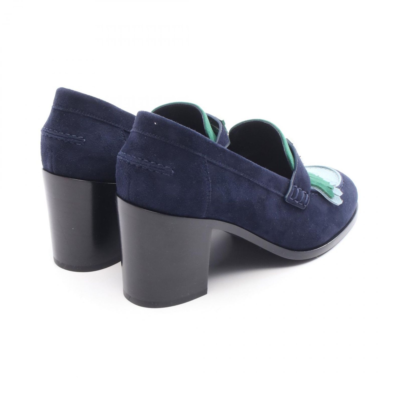 エルメス HERMES パンプス エリゼ70 ネイビー ブルー グリーン スウェード レディース