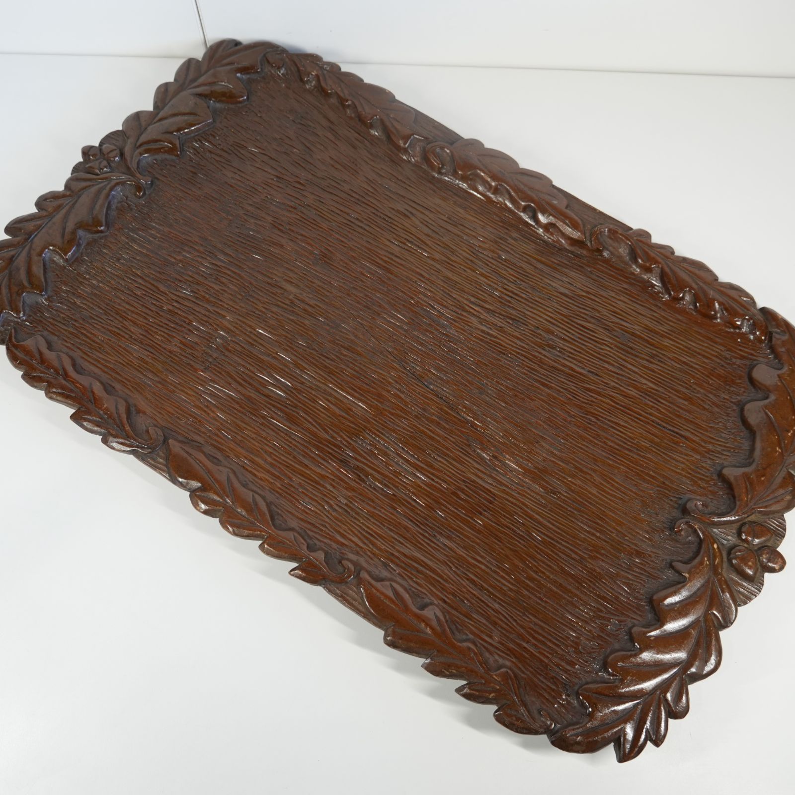 IM] 木製トレイ 木彫り ハンドメイド 工芸品 アンティーク 全幅61cm
