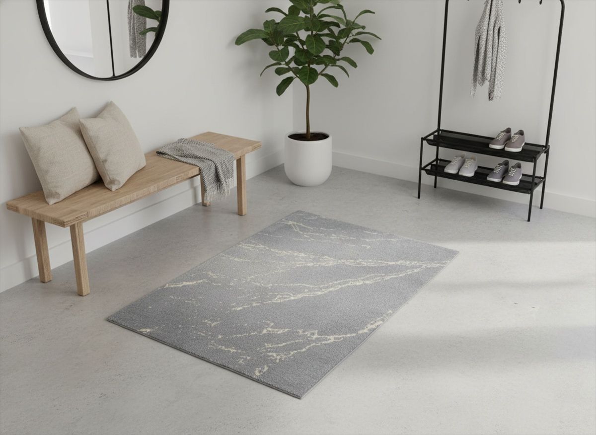 ラホリーバフト ガゼニウール ラグ 127 x 83㎝ SilverGray 大理石風デザイン