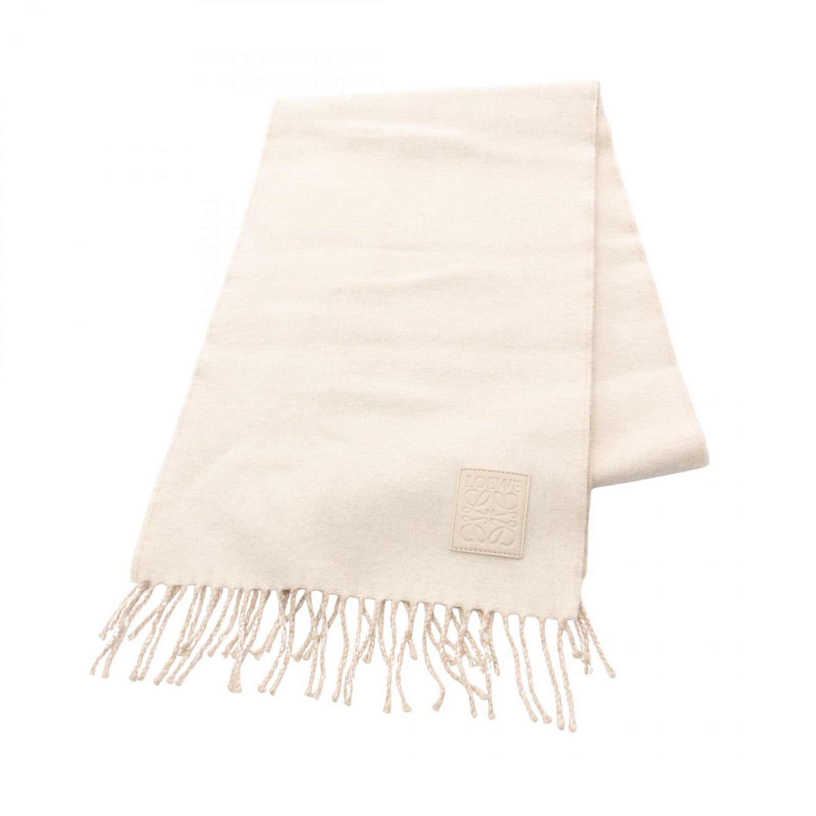 ロエベ LOEWE マフラー アナグラム ベージュ ウール カシミヤ マフラー レディース Used B