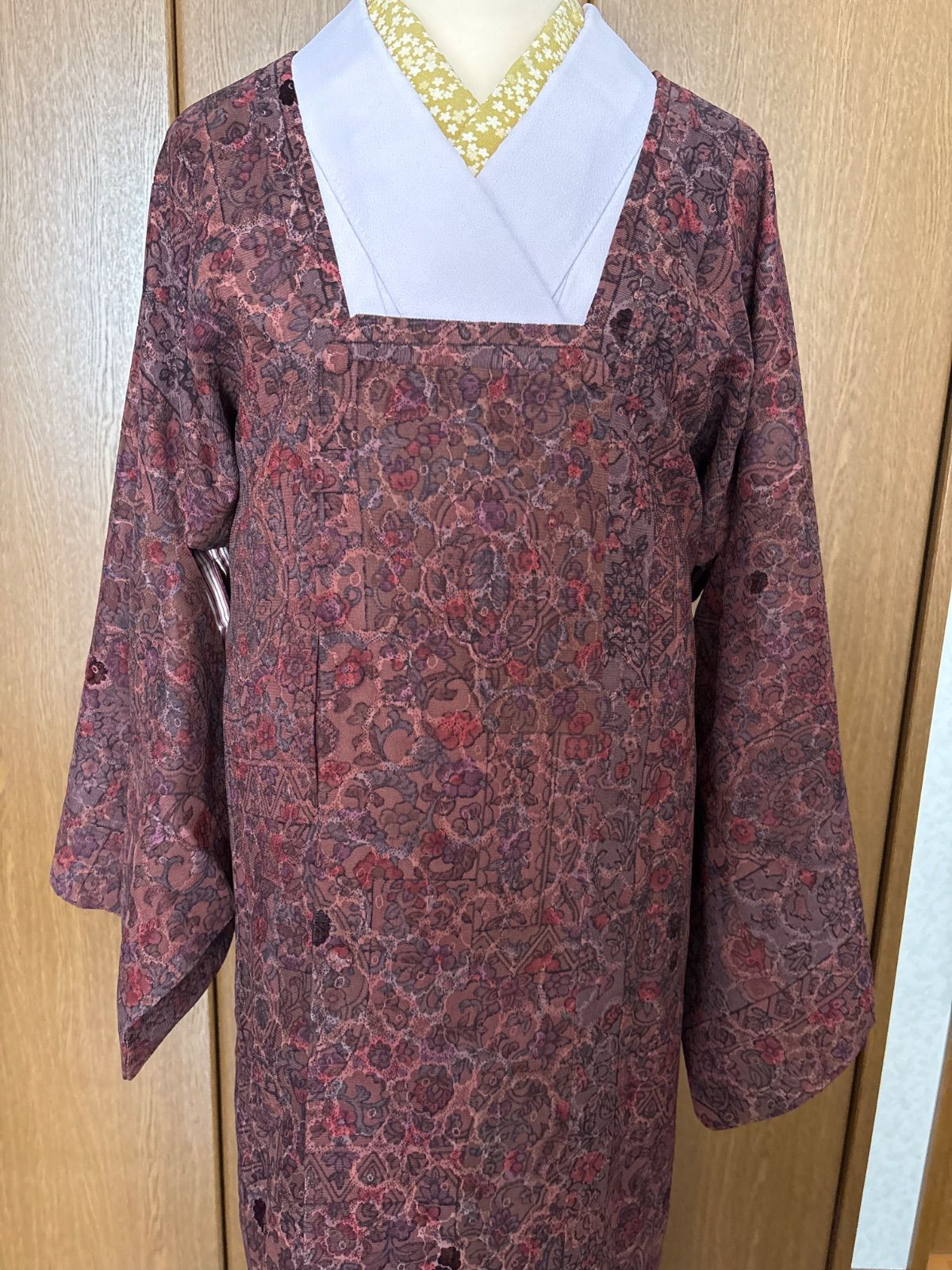 輪奈コート お花柄ワイン系 裄68