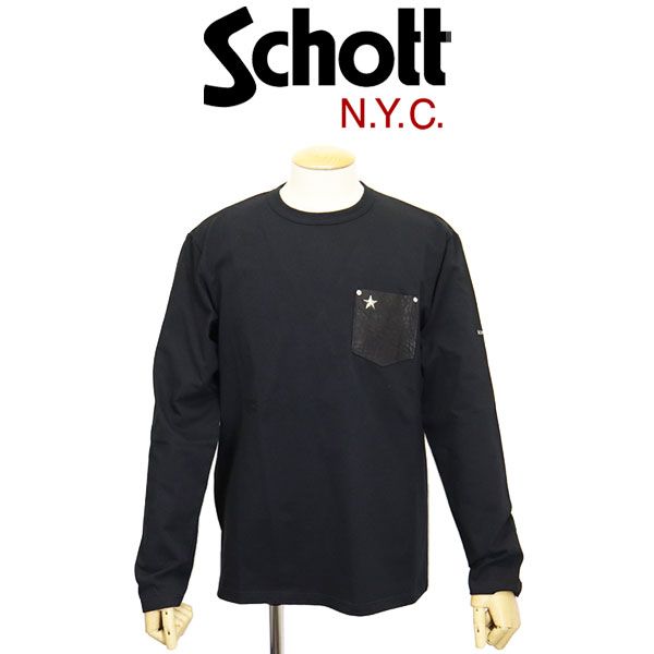 Schott ショット 5930003 LETHER POKET LS TEE レザーポケット ロングスリーブ Tシャツ 全2色 010BLACK XL