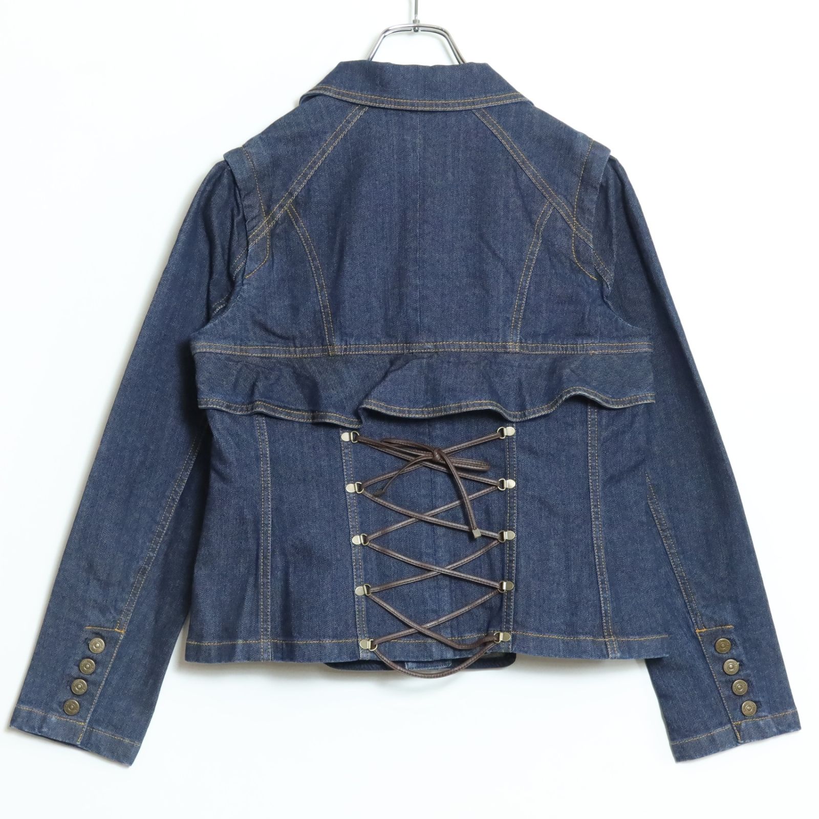 極美品】ピンクハウス☆レースアップ&フリル♪デニムジャケット 大きい