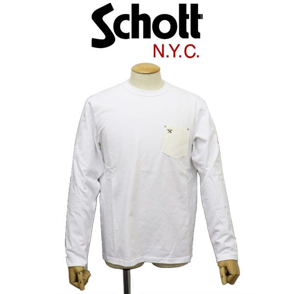 Schott ショット 5930003 LETHER POKET LS TEE レザーポケット ロングスリーブ Tシャツ 全2色 030WHITE XL