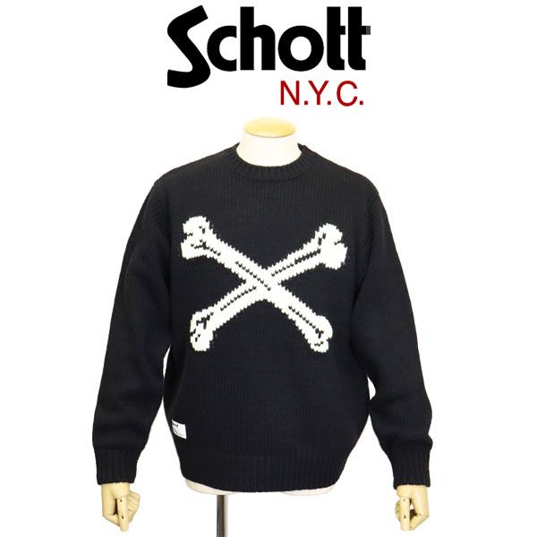 Schott ショット 5240005 CROSS BONE KNIT クロスボーン ニット 全2色 010BLACK M