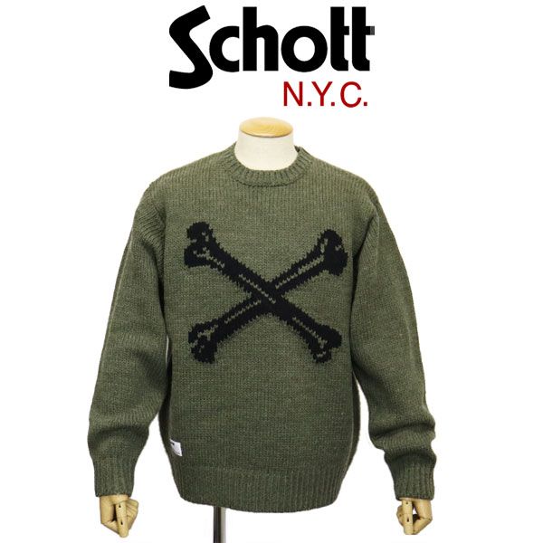 Schott ショット 5240005 CROSS BONE KNIT クロスボーン ニット 全2色 310OLIVE M