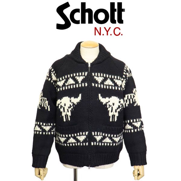 Schott ショット 5240006 バッファロー柄 COWICHAN KNIT カウチンニット 010BLACK XL