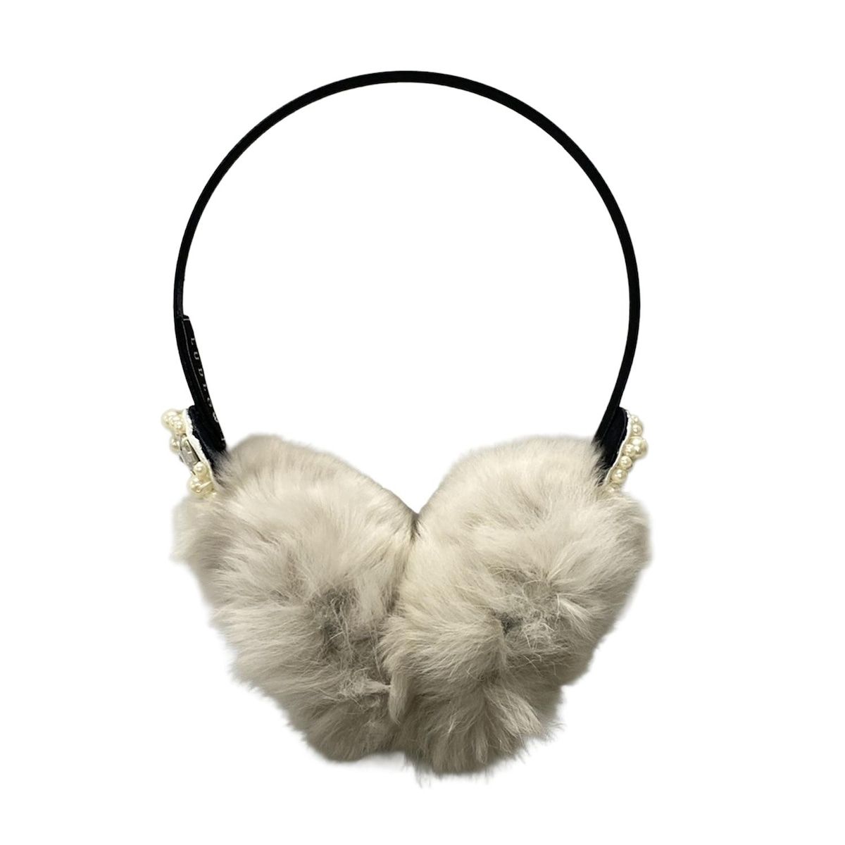 LUDLOW ラドロー 小物 - グレーベージュ×黒×白 イヤーマフ 耳あて パール ビジュー ファー