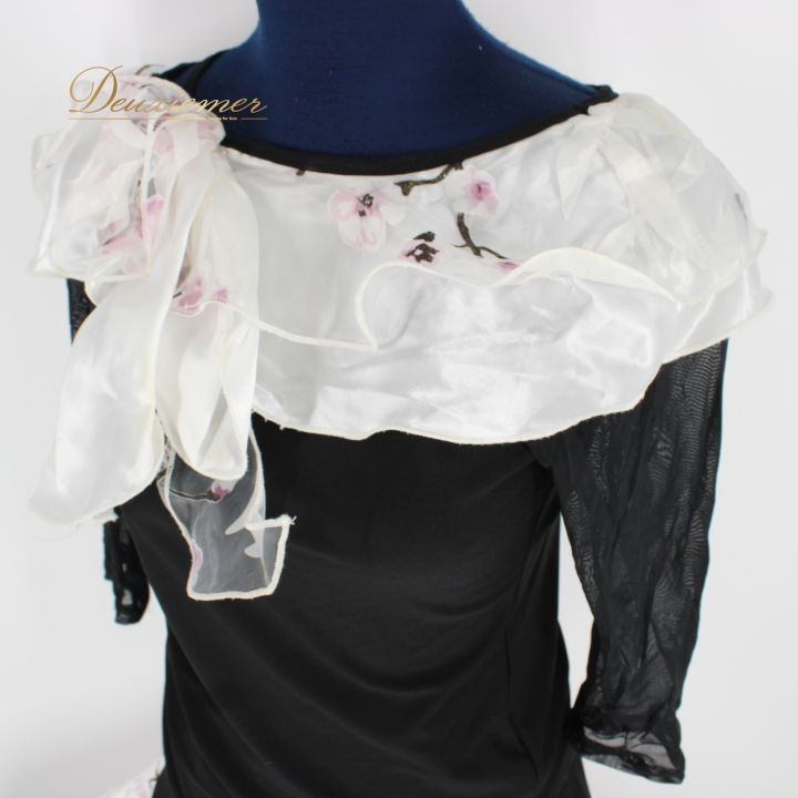 社交ダンス 衣装 上下セット ツーピース パーティ衣装 女性用 レディース オールシーズン Leirena レイリーナ 花柄 白 黒 ブラック系 ホワイト系 シック エレガント 薄手 ストレッチ 柔らかい かわいい おしゃれ フェミニン