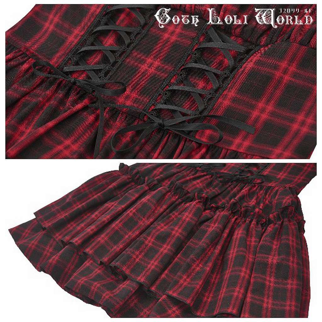 ゴスロリワールド DW1118 地雷系 ファッション レッドチェック ワンピース ジャンパースカート ワンピース ゴシック ゴスロリ ロリィタ ヴィジュアル系 WWW_SMP1DAWEKUDUS_SCH_ID