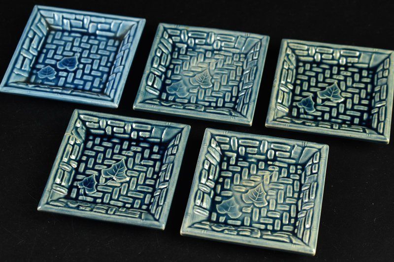 蔵A5121d】珉平焼 淡路焼 瑠璃釉 蔦図 豆皿 五客 民平 - メルカリ