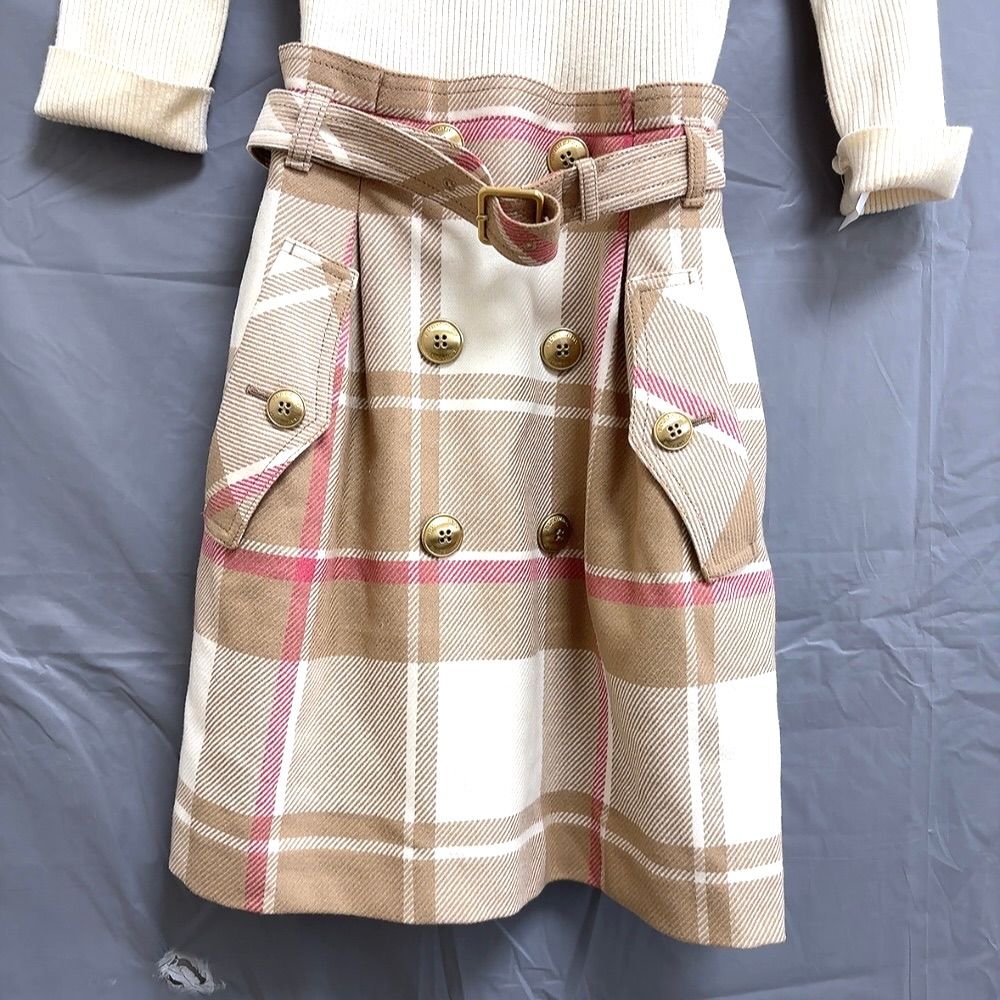 バーバリーブルーレーベル　美品メガチェックプリーツシャツワンピース　36ベージュ バーバリーブルーレーベル 美品メガチェックプリーツシャツワンピース