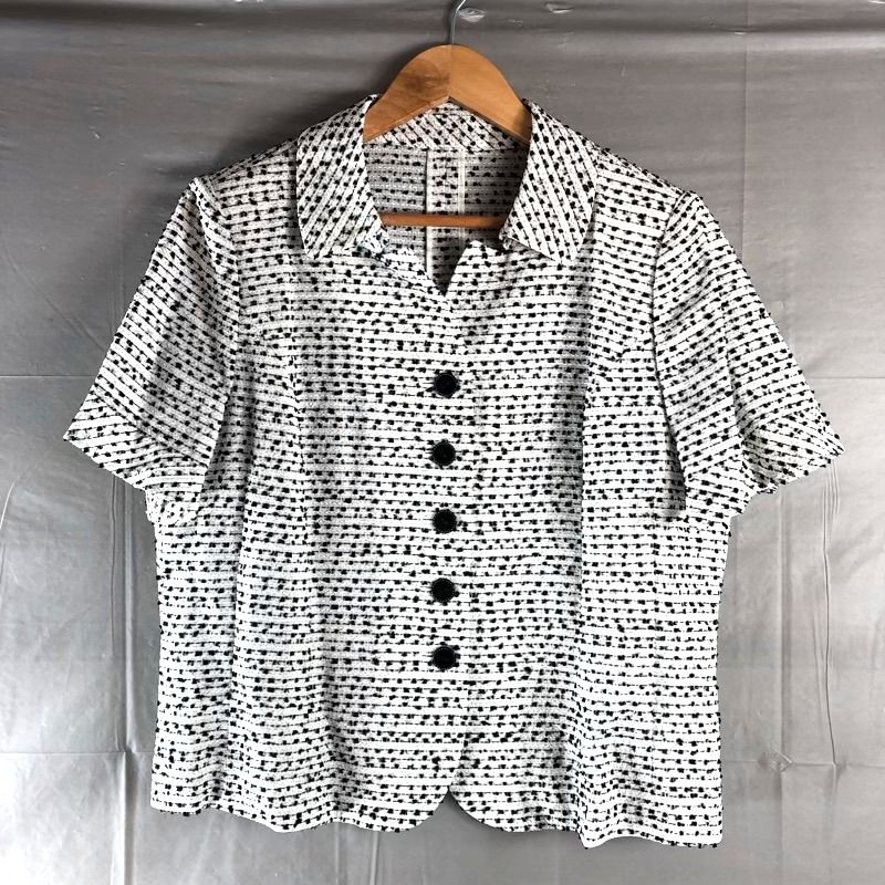 レリアン leilian セットアップ 半袖 ジャケットスカート 柄模様 ホワイト系 ブラック系 13 サイズ 977101