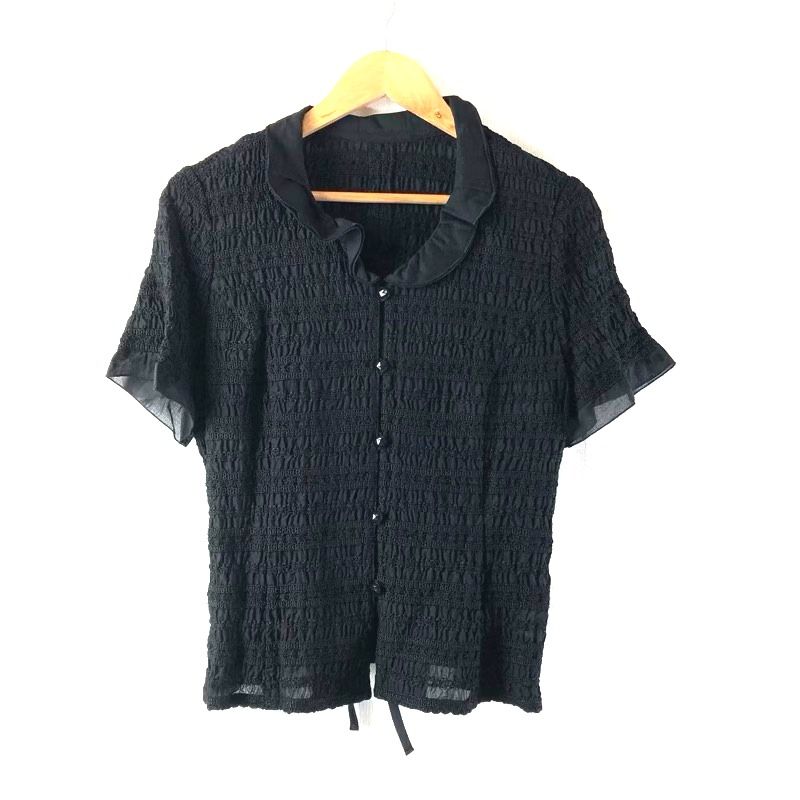 レリアン leilian セットアップ 半袖 ジャケットスカート フリル テープデザイン ブラック 13 サイズ 977102