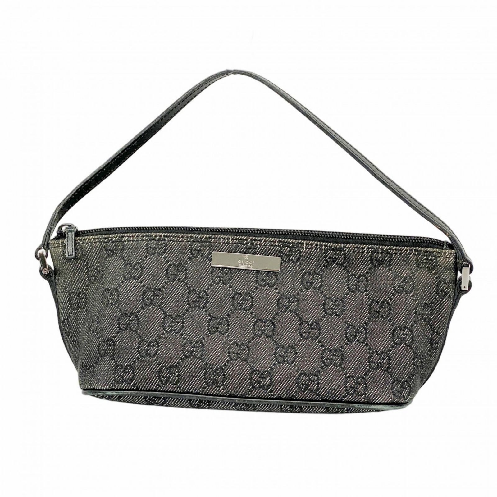 グッチ Gucci グッチ ポーチ 07198 デニム グレー ブラック レディース