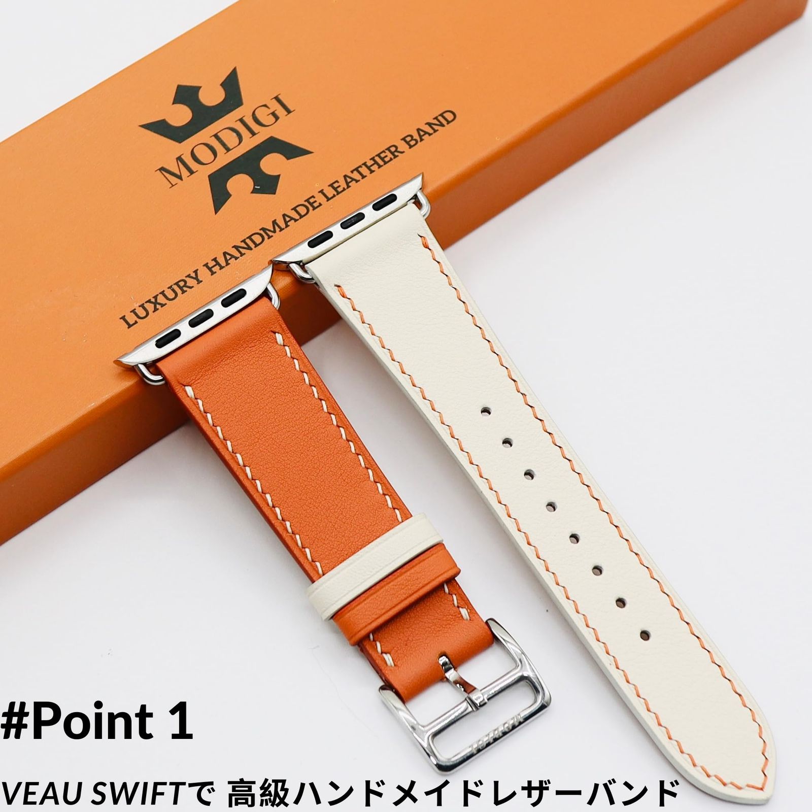 MODIGI コンパチブル アップルウォッチ バンド レザー Apple Watch用 ベルト 本革 手作り Veau Swift皮 40mm 41mm 42mm 44mm 45mm 46mm 49mm Apple Watch Ultra 1
