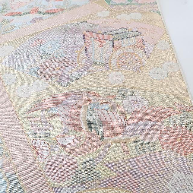 百華 N-954 佐賀錦 九百織 御所車 唐花 正絹 全通 袋帯 着物