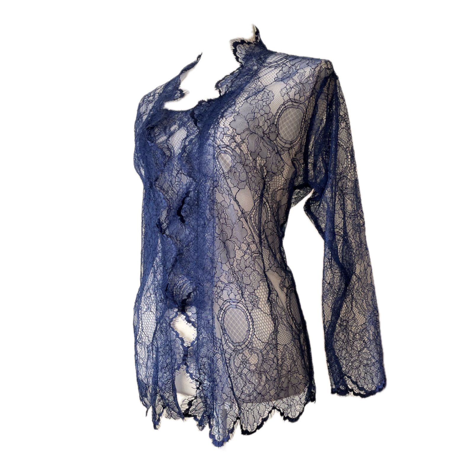 Kebaya ソフト チュールレース クバヤ 【ネイビー】レーストップス