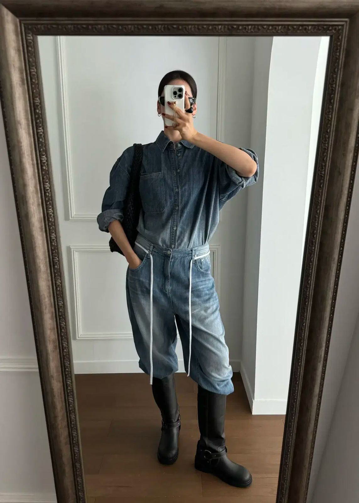  1104 ヴィンテージ生地 4 5 cm バイカーブーツ ロングブーツ 245 ブラック その他 ブーツ