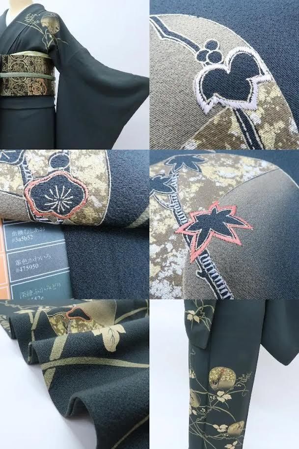  百華 Y 3673 正絹 刺繍 縫い一つ紋 手縫い仕立て 訪問着 着物 訪問着 付け下げ 着物