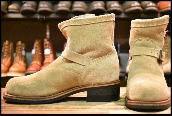 8E PT91 白タグ Chippewa チペワ スエード ショートエンジニア 7インチハイト サンドスエード スチールトゥ ブーツ HOPESMORE FJ357