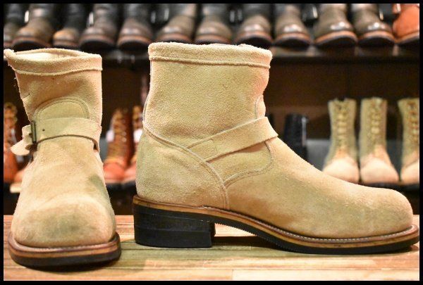 8E PT91 白タグ Chippewa チペワ スエード ショートエンジニア 7インチハイト サンドスエード スチールトゥ ブーツ HOPESMORE FJ357