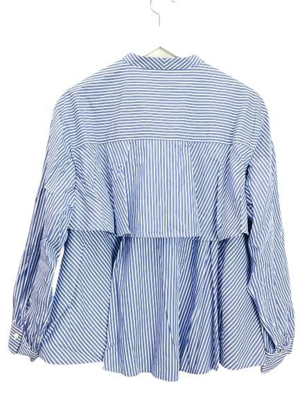 23区 オンワード樫山 洗える CANCLINI ティアードフリル ブラウス 2025AW ブルーストライプ 38 シャツ 長袖 トップス