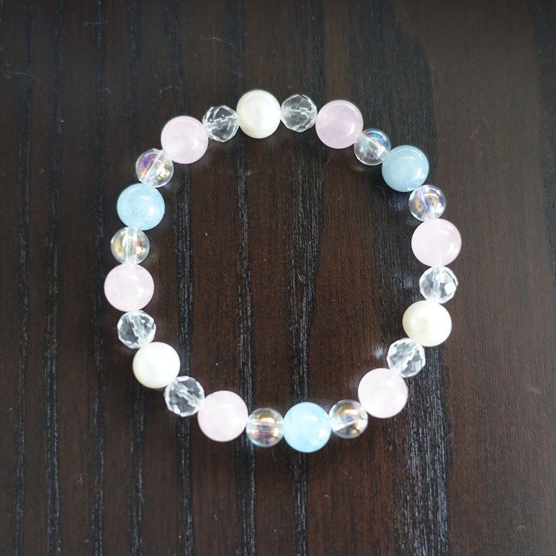  アクアマリン＆ローズクォーツ＆淡水パール＆水晶 ブレスレット 168mm 愛 結婚運 感情の癒し 卓上装飾 置物 インテリア小物