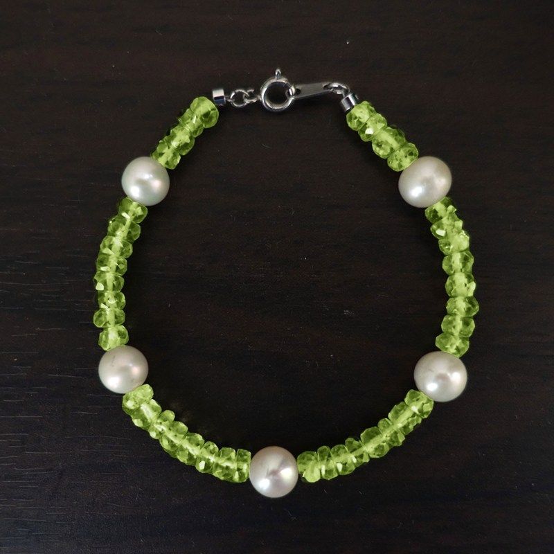  ペリドット＆淡水パール ブレスレット 180mm 金具付き 明るい心 出会い運 デジタル時計 置物 インテリア小物