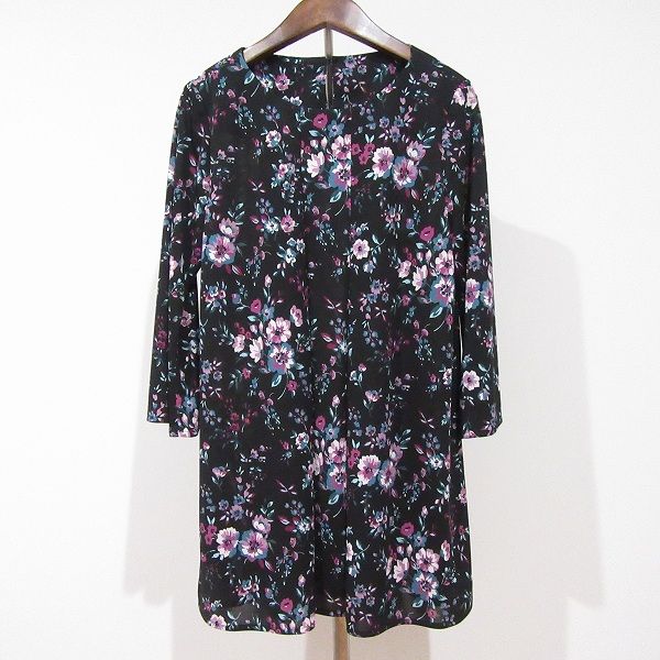 anc レリアン Leilian チュニック 9 黒 ピンク 青系 花柄 総柄 レディース 857008