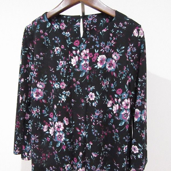 anc レリアン Leilian チュニック 9 黒 ピンク 青系 花柄 総柄 日本製