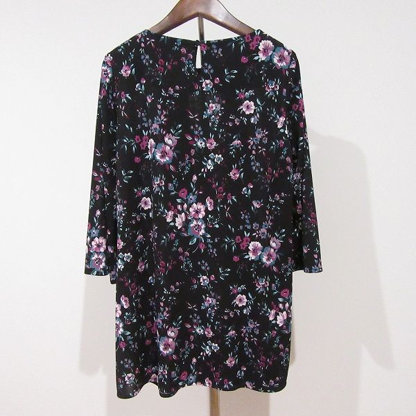 anc レリアン Leilian チュニック 9 黒 ピンク 青系 花柄 総柄 レディース 857008