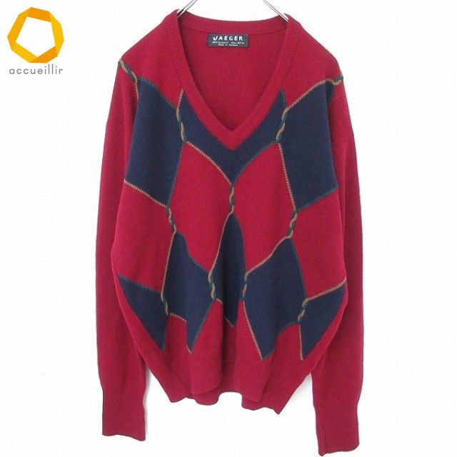 イエーガー JAEGER ニット セーター 古着 60s Greatbritain製 JAEGER Vネック リブ編み ヘビー ウール