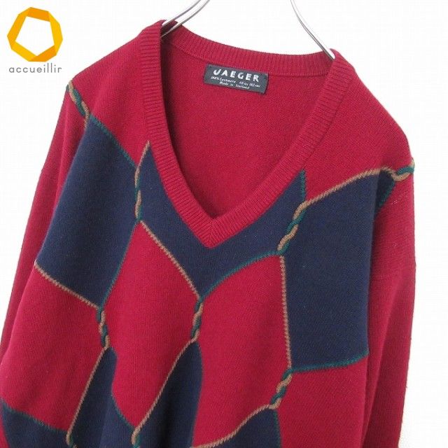 イエガー JAEGER カシミヤニット セーター アーガイル Vネック メンズ