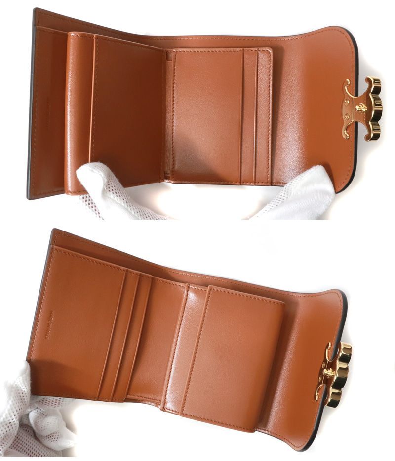 セリーヌ スモールフラップウォレット トリオンフ シャイニースムースラムスキン 三つ折りコンパクト財布 CELINE 34389