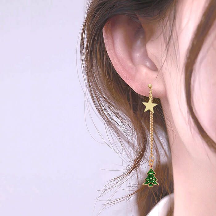 クリスマス ピアス 星 ツリー キャンディケイン アシンメトリー