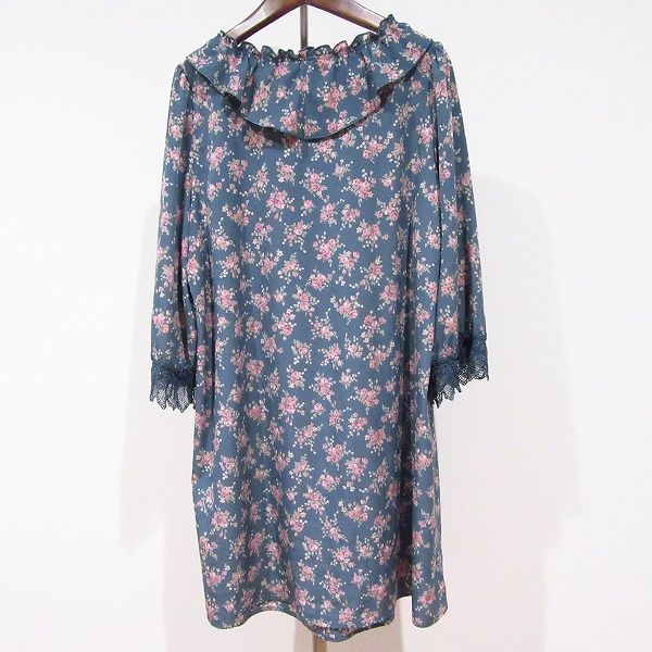 anc ローズティアラ Rose Tiara チュニック 青系 ピンク 花柄 総柄 フリル レース レディース 969616