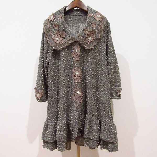 anc ビードロ Beedoro コート M〜L グレー 茶系 花モチーフ レース 刺繍 レディース 969620