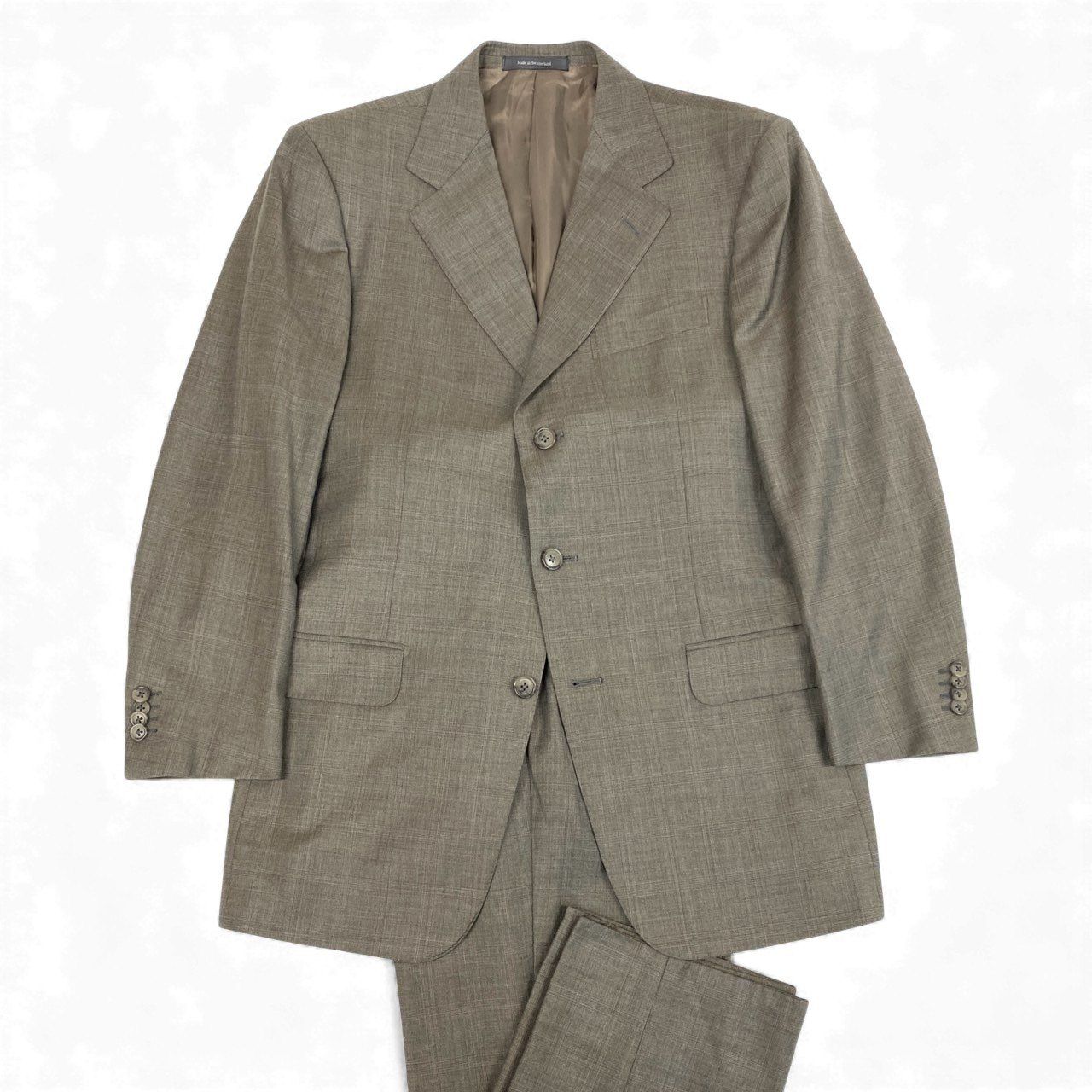 74k11 Ermenegild Zegna エルメネジルドゼニア セットアップスーツ シングルスーツ 3B チェック柄 ビジネス フォーマル メンズ 紳士服 48R ブラウン系 ウールシルクu02t