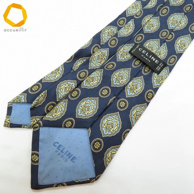 ae セリーヌ CELINE ネクタイ 紺 水色 マルチ 総柄 マカダム