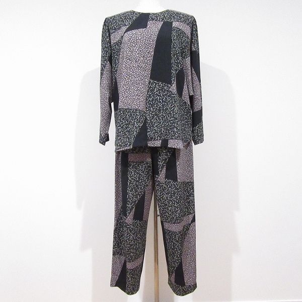 anc シセンドウ 詩仙堂 セットアップ パンツスーツ ツーピース グレー 黒 ちりめん 総柄 レディース 975119