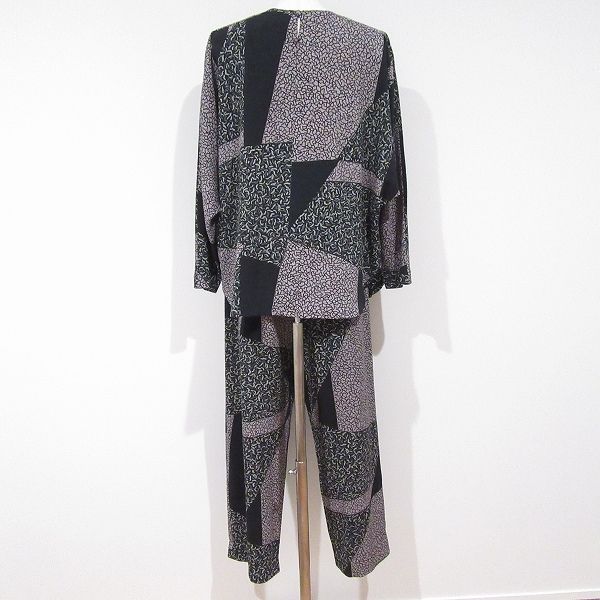 anc シセンドウ 詩仙堂 セットアップ パンツスーツ ツーピース グレー 黒 ちりめん 総柄 レディース 975119