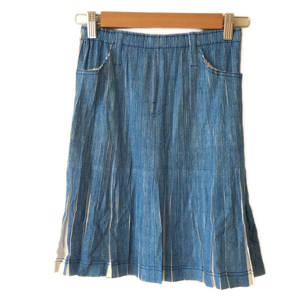 PLEATS PLEASE プリーツプリーズ スカート サイズ3 L レディース - ブルー×白 ひざ丈