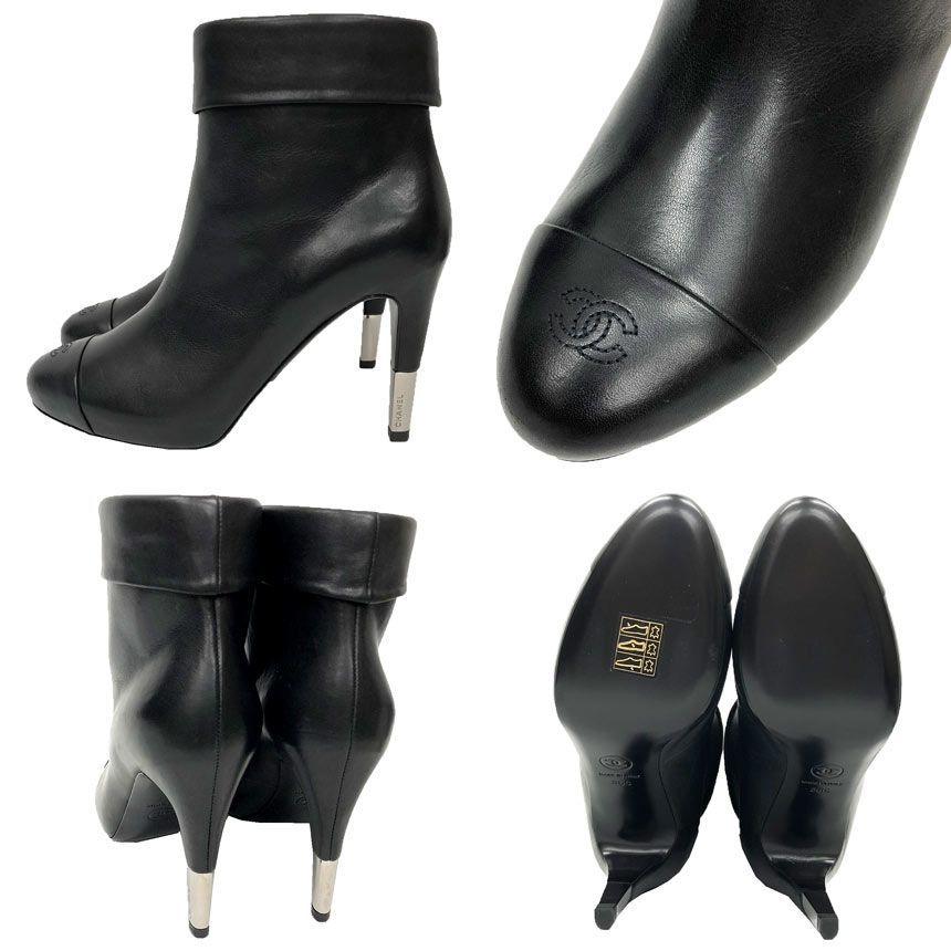 CHANEL シャネル レザー ショートブーツ 36 Cサイズ 23 cm ブラック 黒 レディース 靴 aq 12090