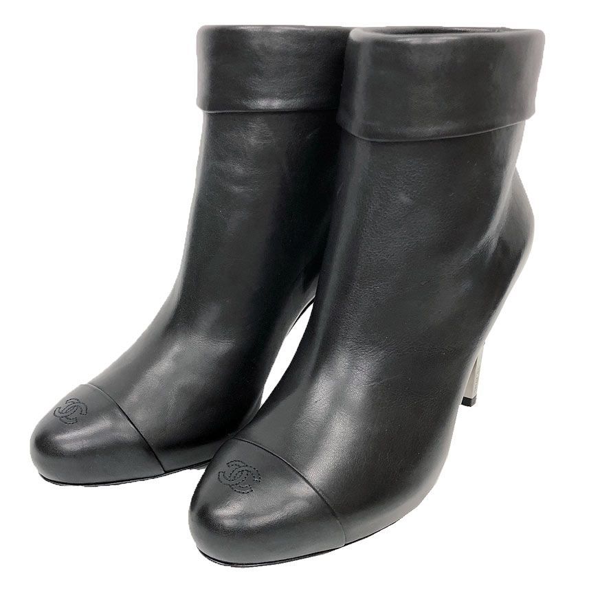 CHANEL シャネル レザー ショートブーツ 36 Cサイズ 23 cm ブラック 黒 レディース 靴 aq 12090