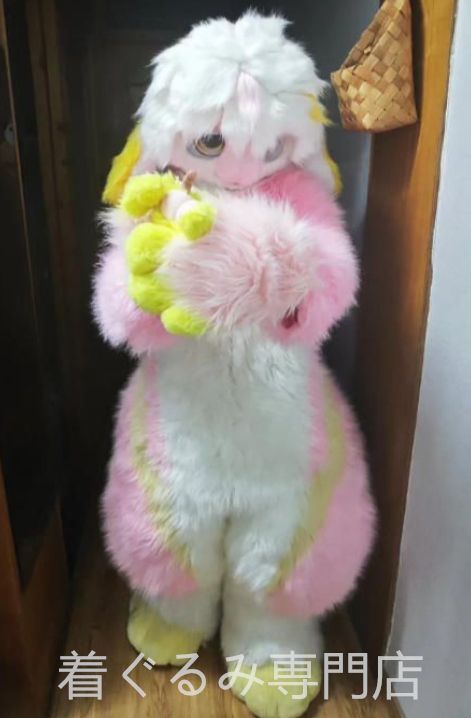 着ぐるみ ケモノ体 フルスーツ セット ピンク うさぎ 垂れ耳 全頭ヘッド ファースーツ ぬいぐるみ コスプレ コスチューム